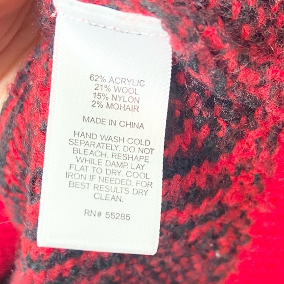 Express•wool mohair blend Buffalo Check Red Plaid Checker Sweater medium - Picture 5 of 7